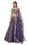 Buy_Payal Singhal_Blue Dupion Brocade Silk And Net Embroidery Mirror & Thread Nina Lehenga Set 