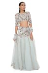 Buy_Payal Singhal_Blue Velvet Embroidery Round Kresha Lehenga Set 