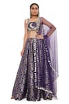 Payal Singhal_Blue Dupion Brocade Silk And Net Embroidery Mirror & Thread Nina Lehenga Set _at_Aza_Fashions