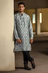 Buy_PS Men by Payal Singhal_Blue Silk Printed Ogee Kurta Set _at_Aza_Fashions