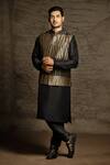 Buy_PS Men by Payal Singhal_Black Brocade Woven Striped Bundi And Kurta Set _at_Aza_Fashions