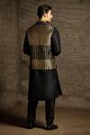 Shop_PS Men by Payal Singhal_Black Brocade Woven Striped Bundi And Kurta Set _at_Aza_Fashions