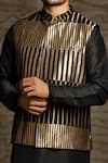 Buy_PS Men by Payal Singhal_Black Brocade Woven Striped Bundi And Kurta Set _Online_at_Aza_Fashions