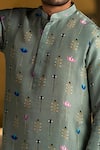 Buy_PS Men by Payal Singhal_Blue Silk Printed Lotus Kurta Set  _Online_at_Aza_Fashions