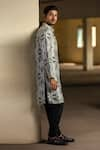 PS Men by Payal Singhal_Grey Silk Printed Ogee Khargosh Kurta Set  _Online_at_Aza_Fashions