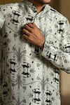 Buy_PS Men by Payal Singhal_Grey Silk Printed Ogee Khargosh Kurta Set  _Online_at_Aza_Fashions