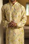 Buy_PS Men by Payal Singhal_Yellow Silk Printed Garden Kurta Set _Online_at_Aza_Fashions