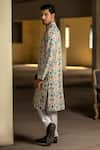 PS Men by Payal Singhal_Beige Silk Printed Tulip Garden Kurta Set _Online_at_Aza_Fashions