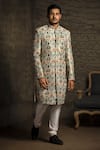 Buy_PS Men by Payal Singhal_Beige Dupion Silk Printed Tulip Garden Sherwani Set _at_Aza_Fashions