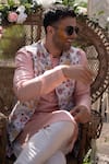 Buy_PS Men by Payal Singhal_Beige Dupion Silk Printed Meadow Bundi And Kurta Set  _at_Aza_Fashions