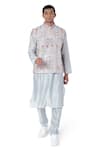 Buy_PS Men By Payal Singhal_Blue Dupion Silk Embroidered Geometric Bundi And Kurta Set _at_Aza_Fashions