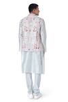 Shop_PS Men By Payal Singhal_Blue Dupion Silk Embroidered Geometric Bundi And Kurta Set _at_Aza_Fashions