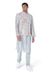 PS Men By Payal Singhal_Blue Dupion Silk Embroidered Geometric Bundi And Kurta Set _Online_at_Aza_Fashions