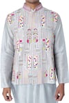 Buy_PS Men By Payal Singhal_Blue Dupion Silk Embroidered Geometric Bundi And Kurta Set _Online_at_Aza_Fashions