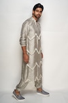 Buy_PS Men by Payal Singhal_Grey Banarasi Silk Zig Zag Bomber Kurta Set _at_Aza_Fashions