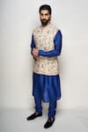 Buy_PS Men by Payal Singhal_Beige Georgette Embroidered Floral Bundi And Silk Mul Kurta Set  _at_Aza_Fashions