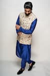 Shop_PS Men by Payal Singhal_Beige Georgette Embroidered Floral Bundi And Silk Mul Kurta Set  _at_Aza_Fashions