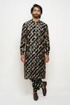 Buy_PS Men by Payal Singhal_Black Silk Leheriya And Bandhani Kurta & Jogger Pant Set  _at_Aza_Fashions