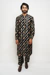 Shop_PS Men by Payal Singhal_Black Silk Leheriya And Bandhani Kurta & Jogger Pant Set  _at_Aza_Fashions