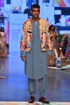 Buy_PS Men by Payal Singhal_Peach Dupion Silk Printed Trance Lupin Jacket And Kurta Set _at_Aza_Fashions