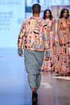 PS Men by Payal Singhal_Peach Dupion Silk Printed Trance Lupin Jacket And Kurta Set _Online_at_Aza_Fashions