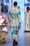 PS Men by Payal Singhal_Blue Dupion Silk Printed Painterly Gustav Kurta Set  _Online_at_Aza_Fashions