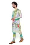 PS Men by Payal Singhal_Green Dupion Silk Printed Tropical Monet Bundi And Kurta Set  _at_Aza_Fashions