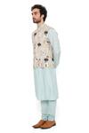 PS Men by Payal Singhal_Off White Georgette Embroidery Lotus Kiaan Bundi And Kurta Set _at_Aza_Fashions