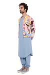 PS Men by Payal Singhal_Peach Dupion Silk Printed Trance Lupin Jacket And Kurta Set _at_Aza_Fashions