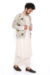 Shop_PS Men by Payal Singhal_Off White Georgette Embroidery Lotus Raj Jacket And Kurta Set For Men_Online_at_Aza_Fashions