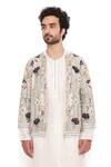 Shop_PS Men by Payal Singhal_Off White Georgette Embroidery Lotus Raj Jacket And Kurta Set For Men