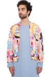 Shop_PS Men by Payal Singhal_Peach Dupion Silk Printed Trance Lupin Jacket And Kurta Set _at_Aza_Fashions