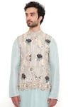 Shop_PS Men by Payal Singhal_Off White Georgette Embroidery Lotus Kiaan Bundi And Kurta Set _at_Aza_Fashions