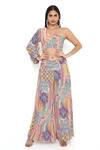 Buy_PS Pret By Payal Singhal_Green Crepe Printed African Patterns Asymmetric One Shoulder Top And Palazzo Set _at_Aza_Fashions