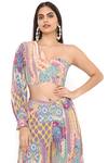 Buy_PS Pret By Payal Singhal_Green Crepe Printed African Patterns Asymmetric One Shoulder Top And Palazzo Set _Online_at_Aza_Fashions