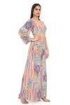 Shop_PS Pret By Payal Singhal_Green Crepe Printed African Patterns Asymmetric One Shoulder Top And Palazzo Set _at_Aza_Fashions