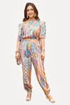 Shop_PS Pret by Payal Singhal_Multi Color Crepe Abstract Round Top And Jogger Pant Set _at_Aza_Fashions