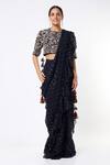Buy_Payal Singhal_Blue Georgette Embroidery Thread Round Pre-stitched Saree With Blouse _at_Aza_Fashions