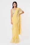 Buy_Payal Singhal_Yellow Georgette And Net Embroidery Mukaish Work & Frill Border Saree With Blouse _at_Aza_Fashions