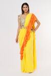 Buy_Payal Singhal_Yellow Georgette Embroidery Thread And Mirror Scoop Frill Border Saree With Blouse_at_Aza_Fashions