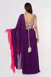 Shop_Payal Singhal_Purple Georgette Thread And Mirror Scoop Neck Frill Border Saree With Blouse _at_Aza_Fashions