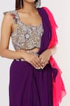 Payal Singhal_Purple Georgette Thread And Mirror Scoop Neck Frill Border Saree With Blouse _Online_at_Aza_Fashions
