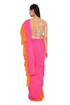 Shop_Payal Singhal_Pink Georgette Embroidered Hamsa Scoop Neck Colorblock Pre-draped Saree Set _at_Aza_Fashions