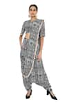 Buy_Payal Singhal_Black Crepe Printed Crew Neck Gulnaz Draped Pant And Blouse Set _Online_at_Aza_Fashions