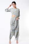 Buy_Payal Singhal_Grey Georgette Meadow Round Dhoti Saree With Blouse _at_Aza_Fashions