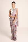 Buy_PS Pret by Payal Singhal_Purple Art Crepe Printed Bageecha Round Saree And Top Set  _at_Aza_Fashions