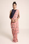 Buy_PS Pret by Payal Singhal_Peach Art Crepe Printed Neela Butta Saree And Layered Top Set  _at_Aza_Fashions