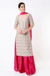 Buy_Payal Singhal_Grey Silk Circle Scoop Neck Kurta Skirt Set _at_Aza_Fashions