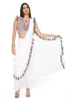 Buy_Payal Singhal_Off White Georgette Embroidered Mukaish U Neck Draped Pant Saree With Choli _at_Aza_Fashions