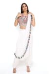 Payal Singhal_Off White Georgette Embroidered Mukaish U Neck Draped Pant Saree With Choli _Online_at_Aza_Fashions